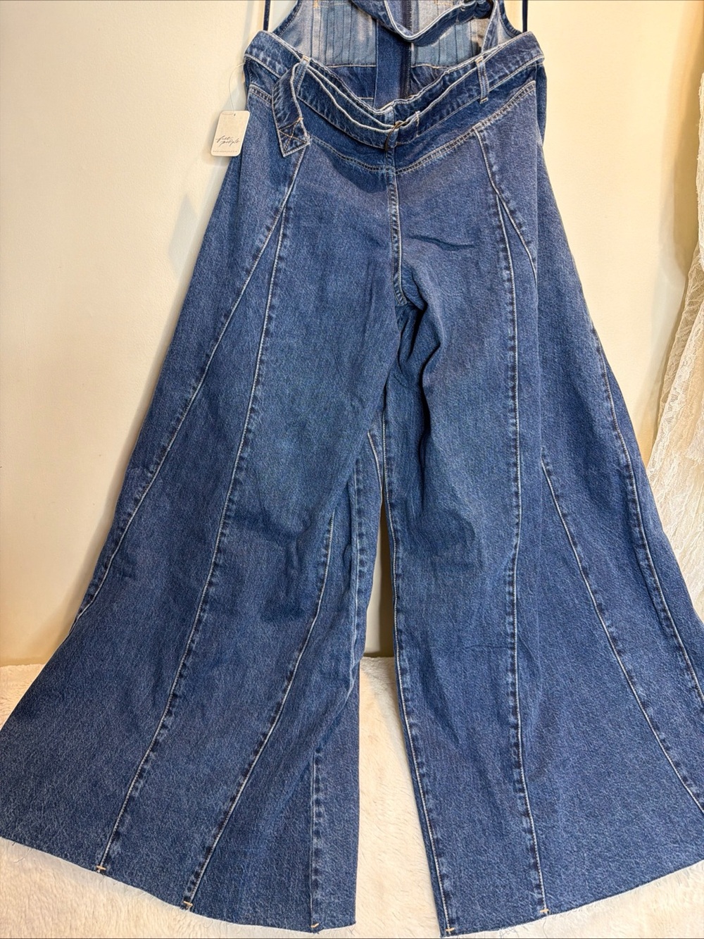 We The Free People Vista Apron Wide Leg Godet Halter Seamed Jumpsuit 28 - Picture 8 of 10